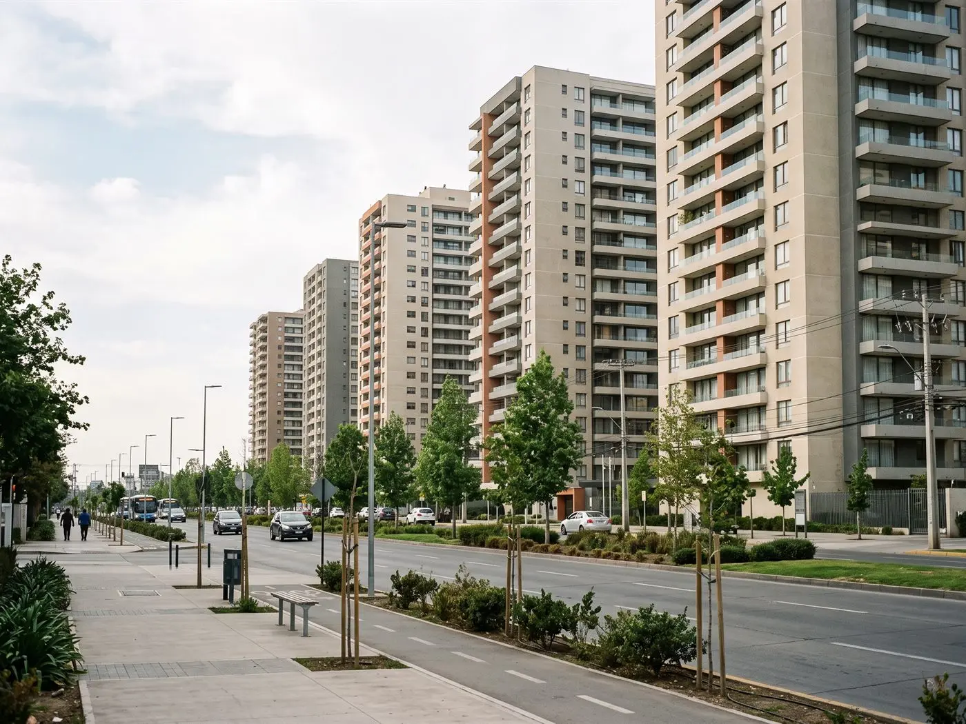 Torres residenciales nuevas de unos veinte pisos a lo largo de una avenida ancha en San Miguel